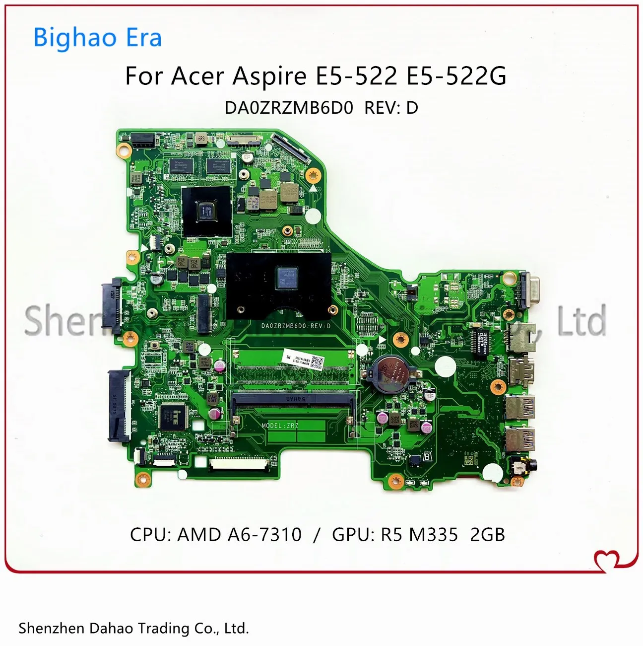

DA0ZRZMB6D0 NBMWL11002 NB.MWL11.002 For Acer Aspire E5-522 E5-522G Laptop Motherboard With A6-7310 CPU R5 M335 2GB-GPU 100% Work