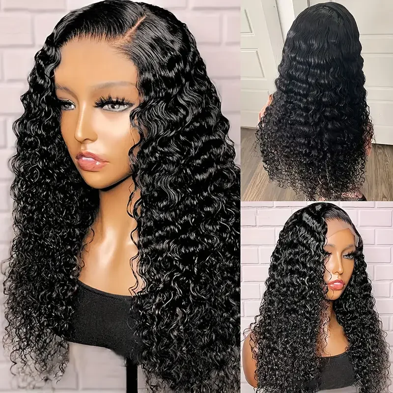 Фото Geeta Water Wave Drawstring Wig 13x4 Frontal Wig Water Curly 13x6 Парики из натуральных волос на кружеве для женщин 4x4 5x5 Предварительно сорванные парики №3