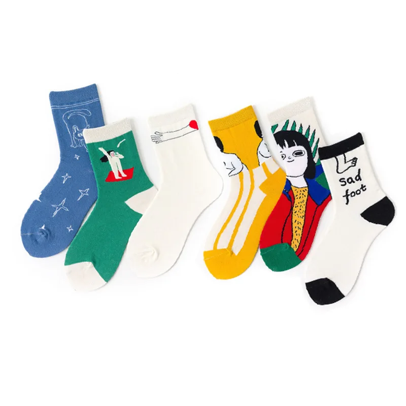 

INS Cute Spoof Portarait Girl Sad Foot Oil Panting Harajuku Kawaii Fashion Socks Comfortable Cotton Sokkens Colorful Fashion