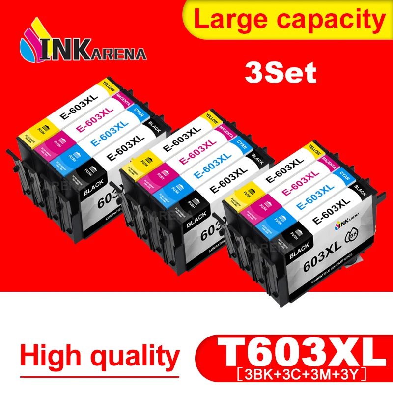 

INKARENA 12 шт. для 603XL, T603, T603XL, E603XL, 603 XL, чернильный картридж для Epson Φ, фотография