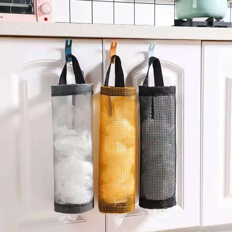 

Kitchen Garbage Bag Reusable Wall Mounte Plastic Pouch Bag Dispenser Hanging Storage Trash Garbage Bag Kitchen Garbage Organizer