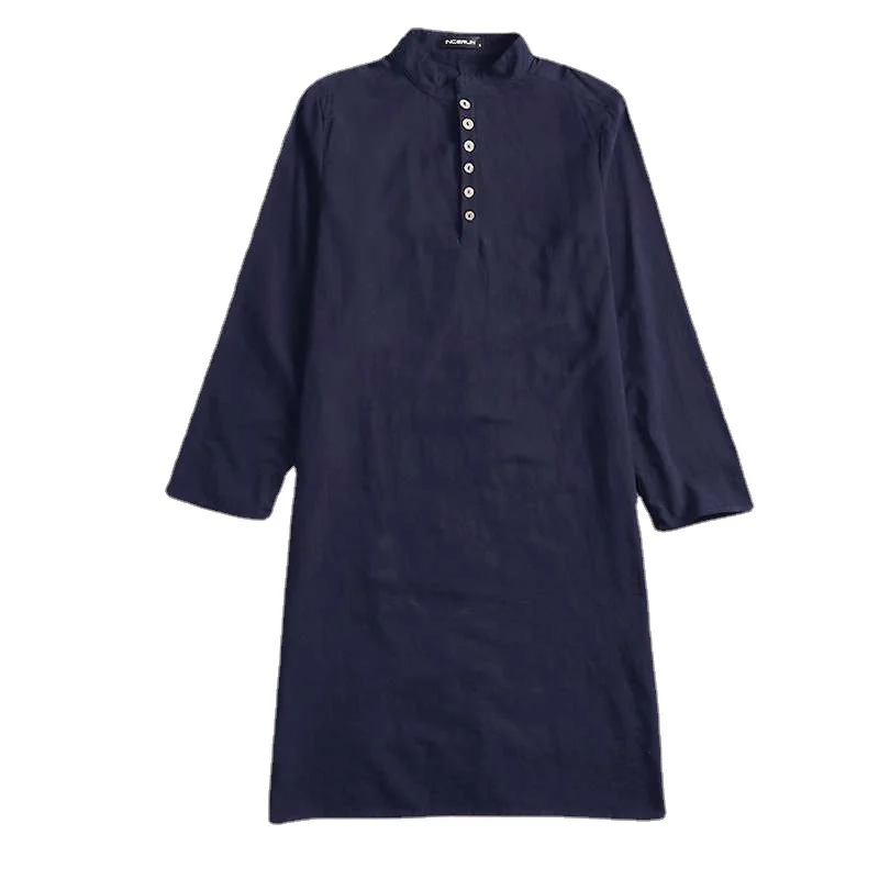 Muslim Men Casual Shirt Cotton Long Sleeve Stand Collar Shirts Vintage Long Tops Indian Clothes Pakistani Ropa S-5XL