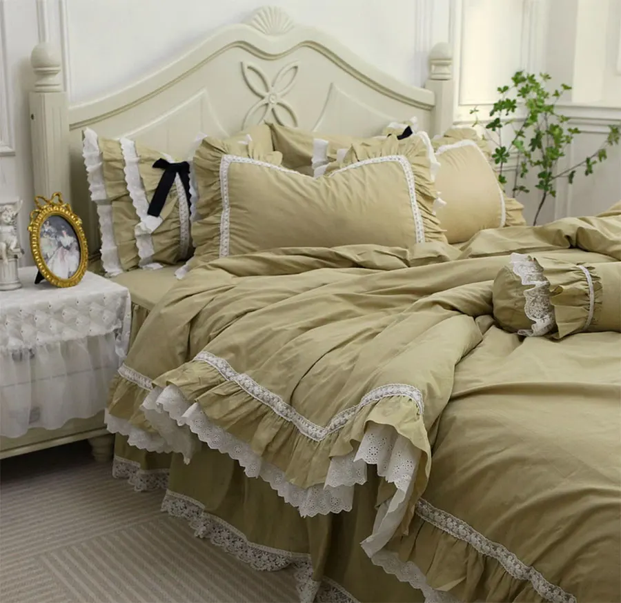 

Romantic fairyfair lace solid bedding set, full queen king florid pure cotton home textile bedspread pillow case quilt cover
