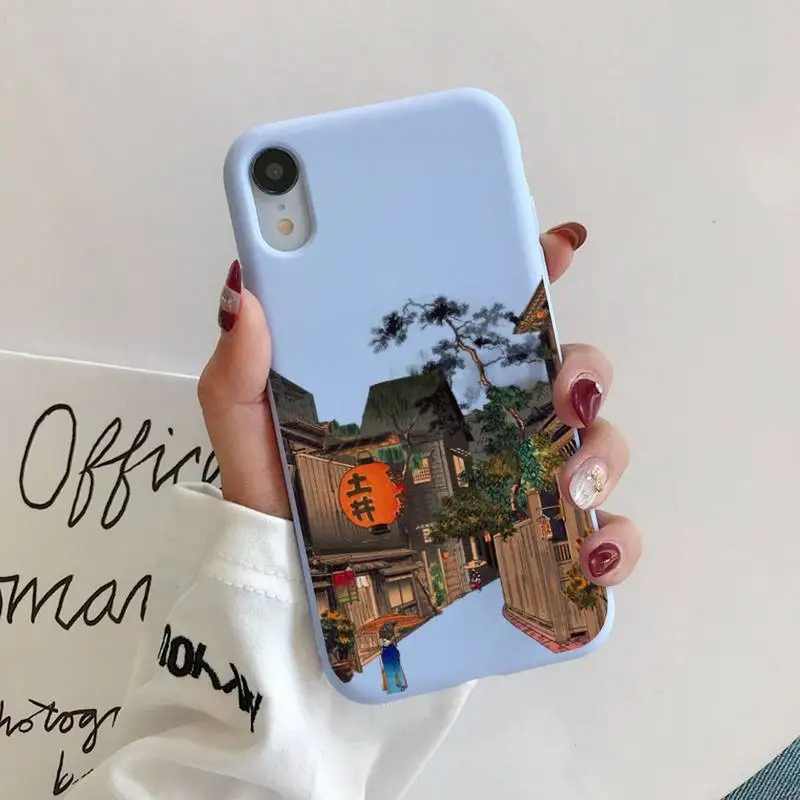 

Japanese Anime Hand Painted House scenery Phone Case for iPhone 11 12 13 Mini Pro Xs Max 8 7 6 6S Plus X XR Solid Candy Case