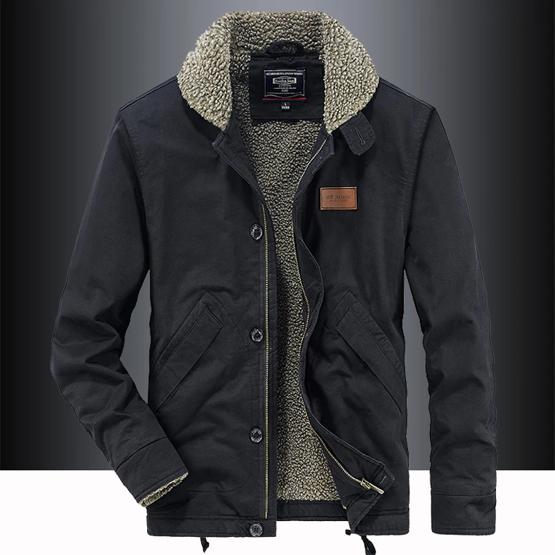 Мужское пальто на флисовой подкладке плотная теплая верхняя одежда с воротником