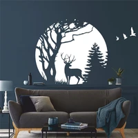 circle forest deer pine tree wall sticker baby nursery kids room jungle forest animal wall decal playroom vinyl home decor
