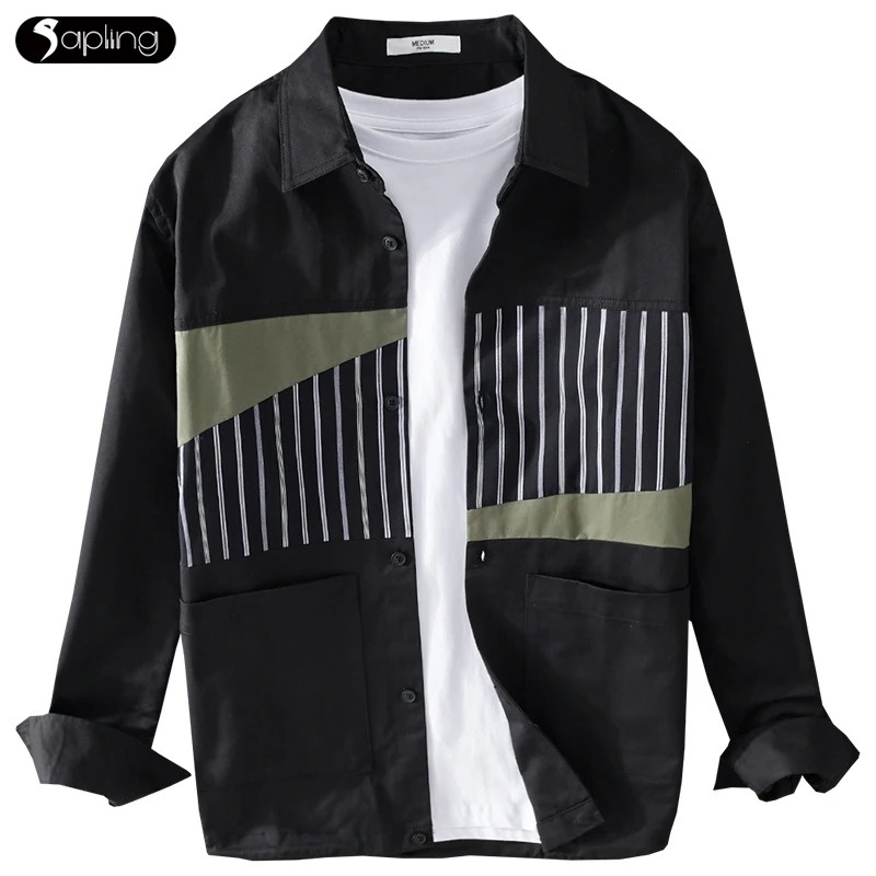 

Рубашка мужская с длинным рукавом, модная Повседневная блуза в полоску, с прострочкой, Молодежная свободная кофта, весна-осень