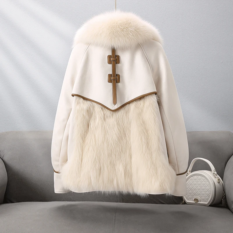 Women Woolen Coat Fashion Splicing Jacket Young Winter Warm Short Faux Fur Coat Streetwear Ladies Casacos Femininos Inverno 2022