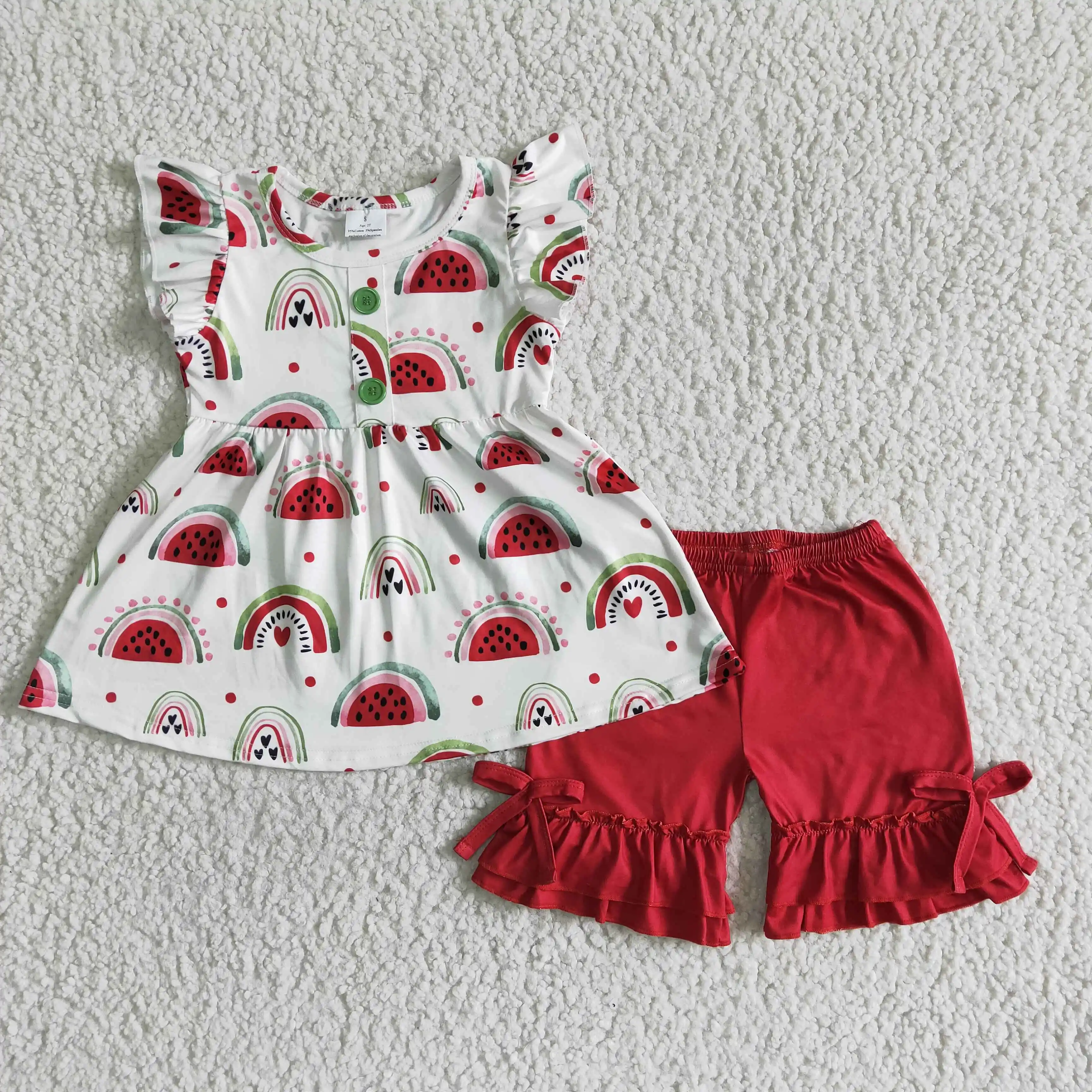 

flutter sleeve top t shirt and solid red shorts toddler little baby girl 2 pcs outfit children summer clothes set
