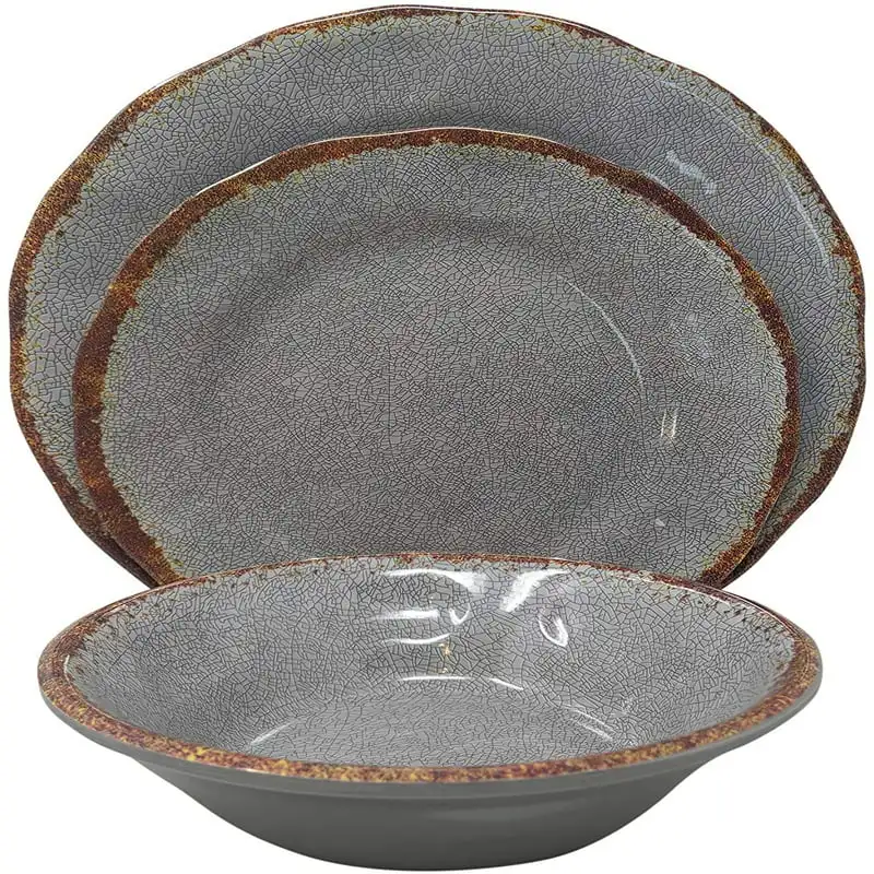 

Home 12 Piece Rustic Farmhouse Melamine Dinnerware Set (Gray)