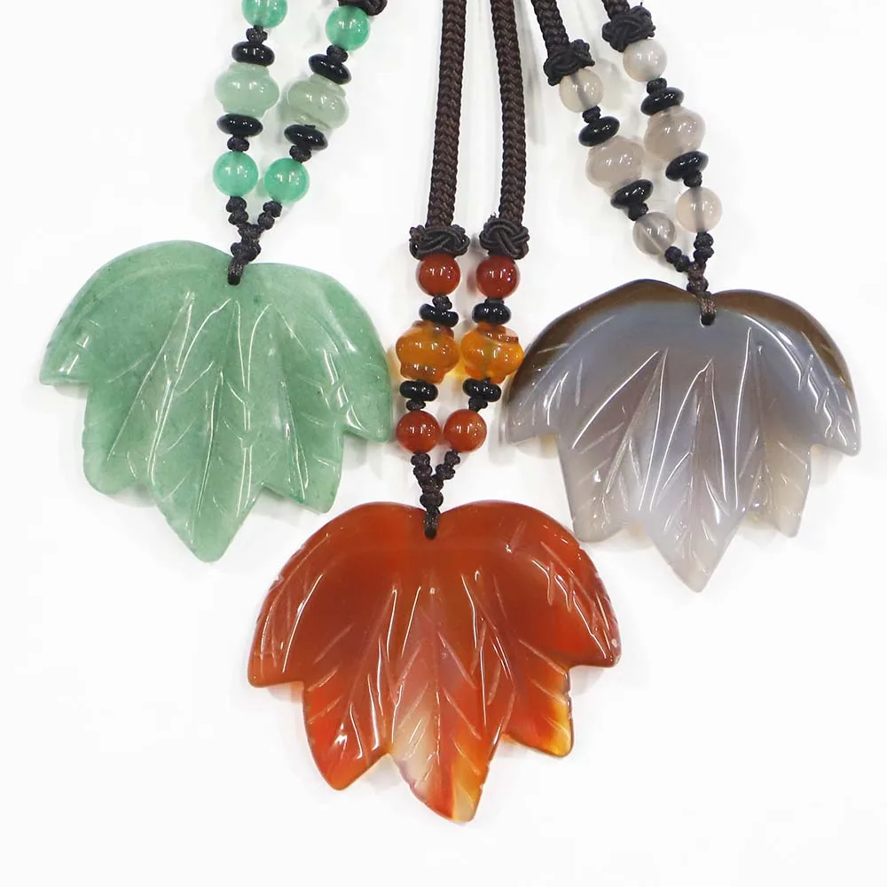 Selling Natural Exquisite Stone Agate Maple Leaf Weaving Necklace Pendant Fashion Charms Men Women Accessorie DIY Jewelry 1Strip