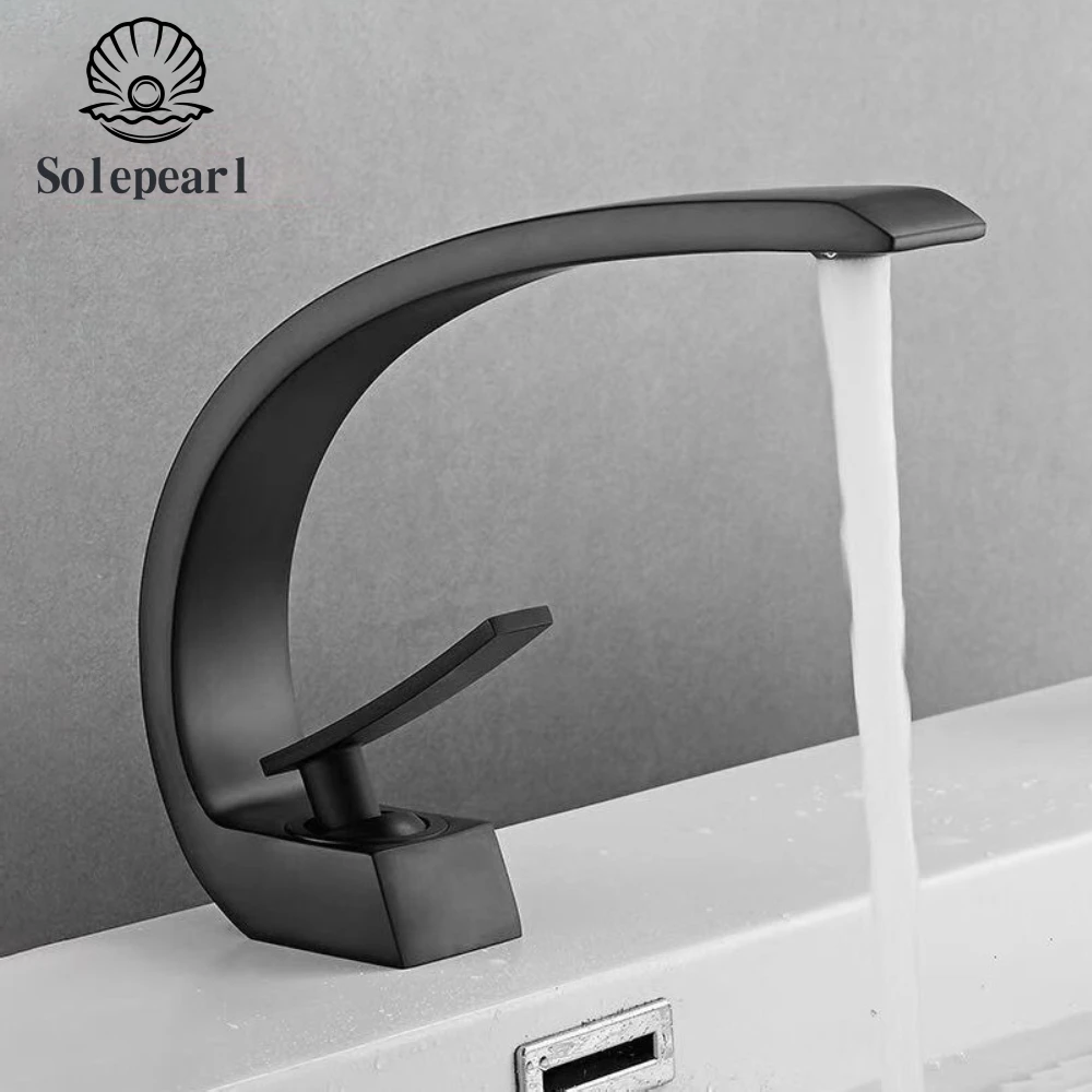 

Solepearl Black Bathroom Sink Faucet with Supply Hose Unique Design Single Handle Lavatory Faucet Basin Mixer Tap Commercial