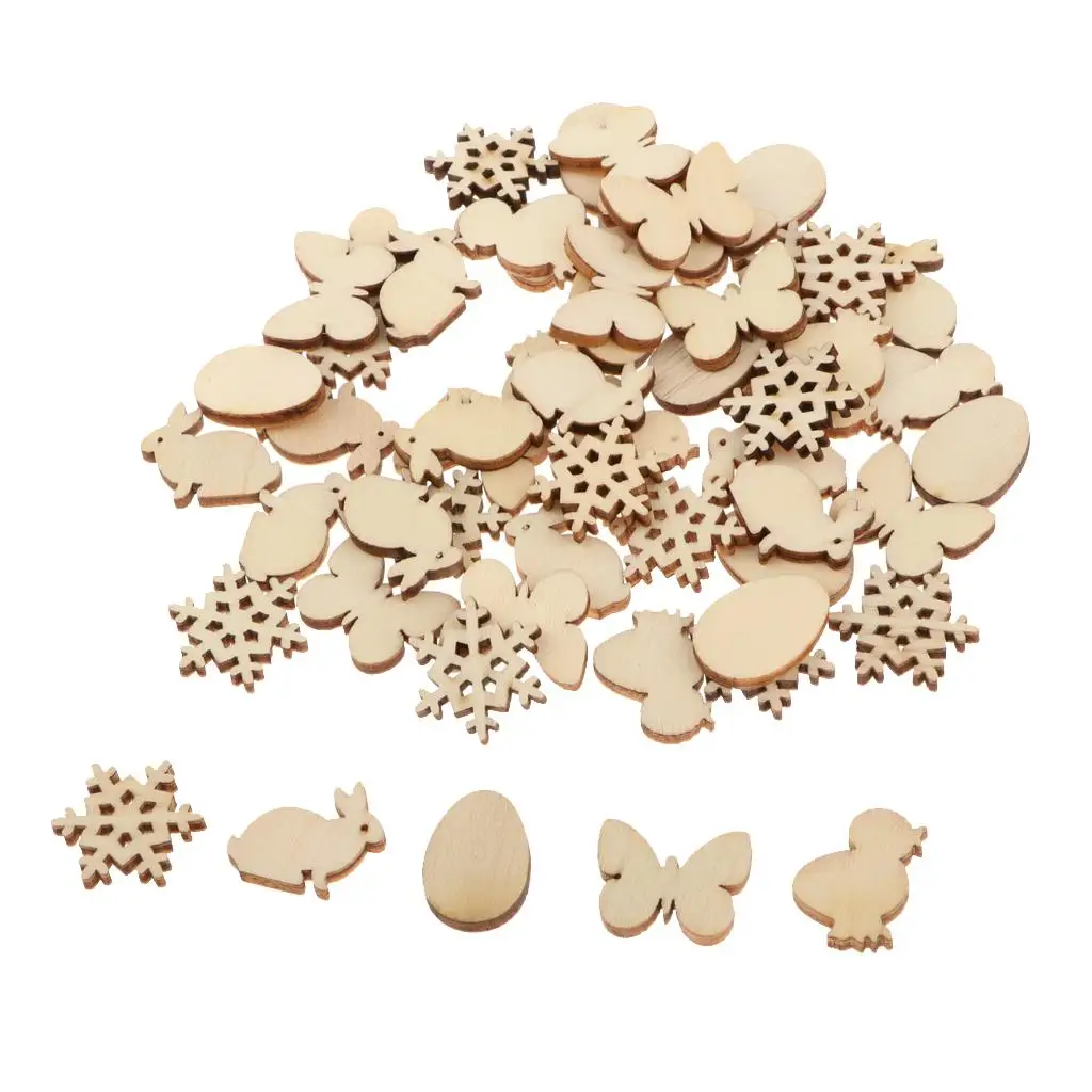 

50 pieces natural wood pieces animals wood slices tree slices wooden tags
