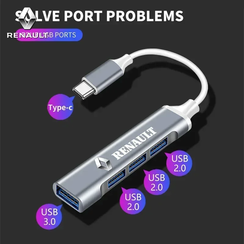 Фото Автомобильный логотип Type-C USB-USB-адаптер, преобразователь интерфейса зарядки для Renault RS Duster Kadjar Talisman Arkana Logan Twingo Zoe №4