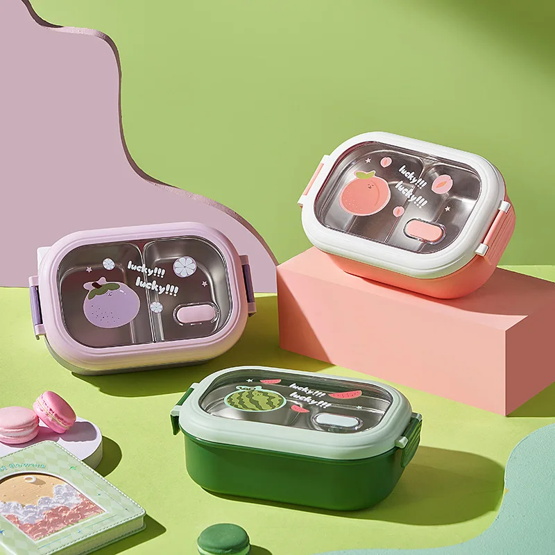 

New Hot Cartoon Stainless Steel Lunch Box Student School Office Healthy Food Storage Containers Portable Grids Kawaii Bento Box