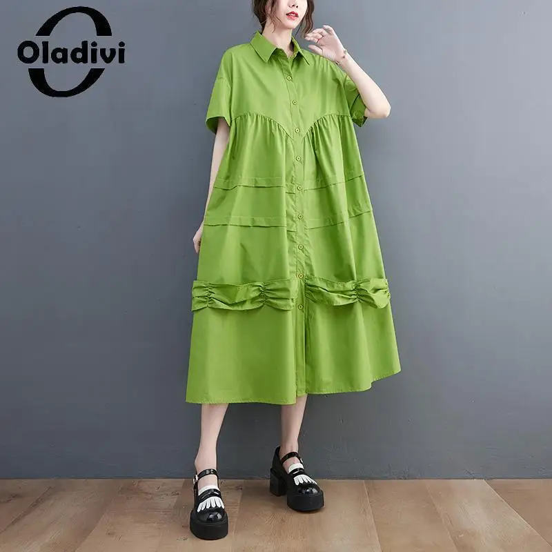 

Платье Oladivi женское средней длины, Повседневная Туника свободного покроя, большие размеры 3XL 4XL 5XL, модель 2023 на лето, 9558