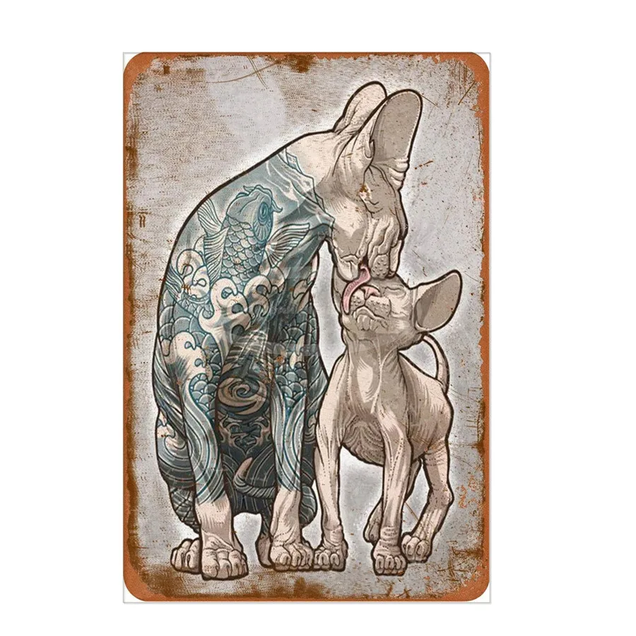 

Vintage Plaque Sphynx Cat Metal Sign Poster Tattoo Cat Retro Art Plaque Wall Decor for Bar Cafe Garden Bedroom Hotel Tin Signs