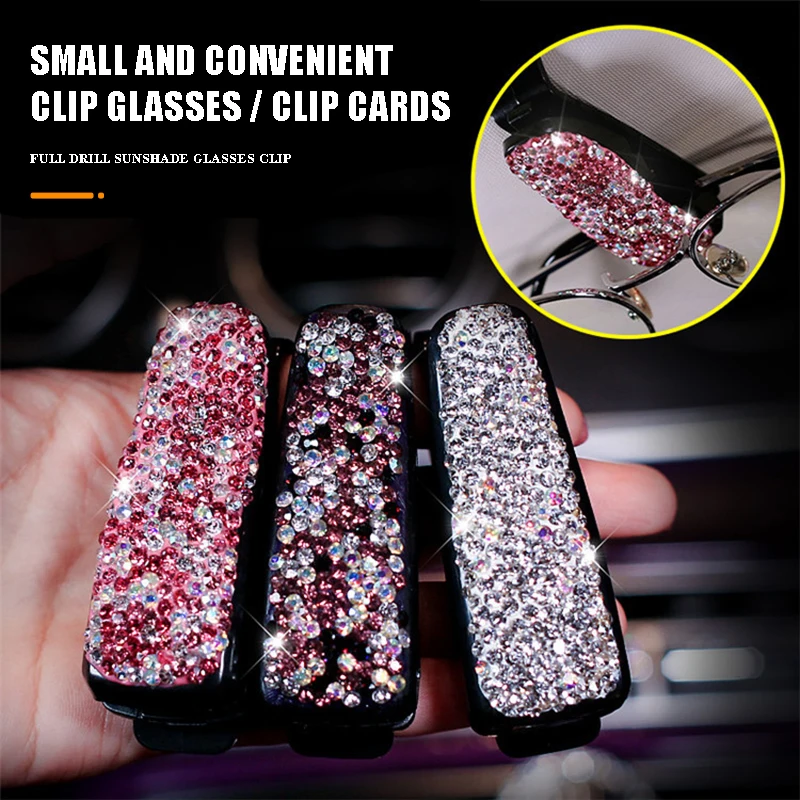 

Crystal Rhinestone Glasses Clip Car Sun Visor Mount Sunglasses Clip Holder Fastener Auto Interior Decoration Accessories
