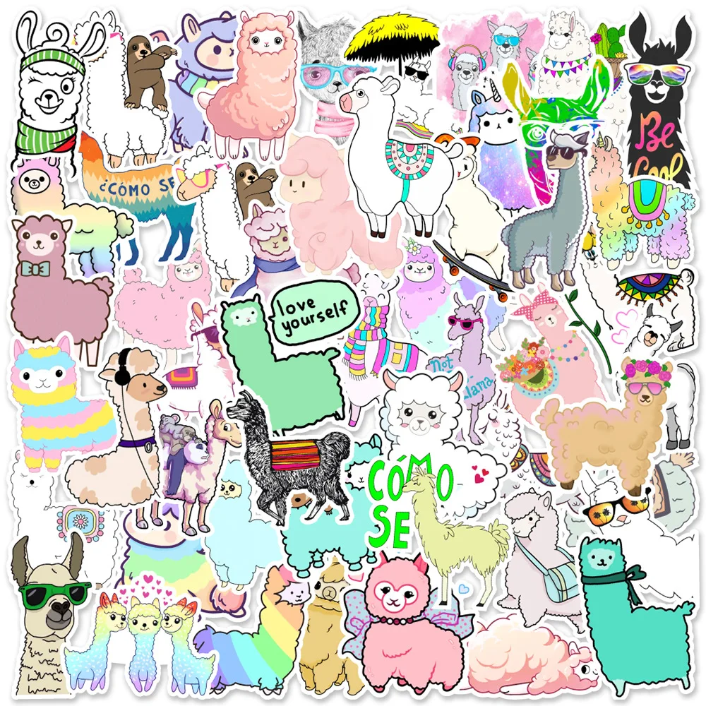 

50PCS Cartoon Cute Cute Cute Animal Kawaii Alpaca Sticker Notebook Skateboard Suitcase Graffiti Decorative Sticker