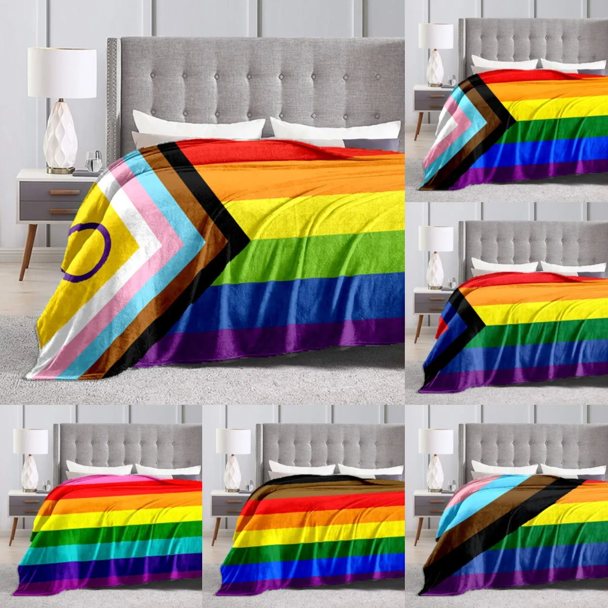 

Rainbow LGBT Pride Flannel Blanket Vintage Throw Blankets for Bed Sofa Couch Lightweight Soft Living Room Gay Lesbian Blanket