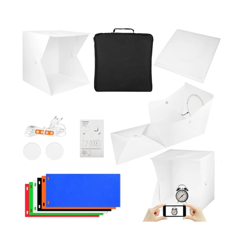 

Top Deals Convenient 40Cm Small Foldable Photo Light Box LED Three-Color Temperature Adjustable Studio Soft Box 6-Color Backgrou