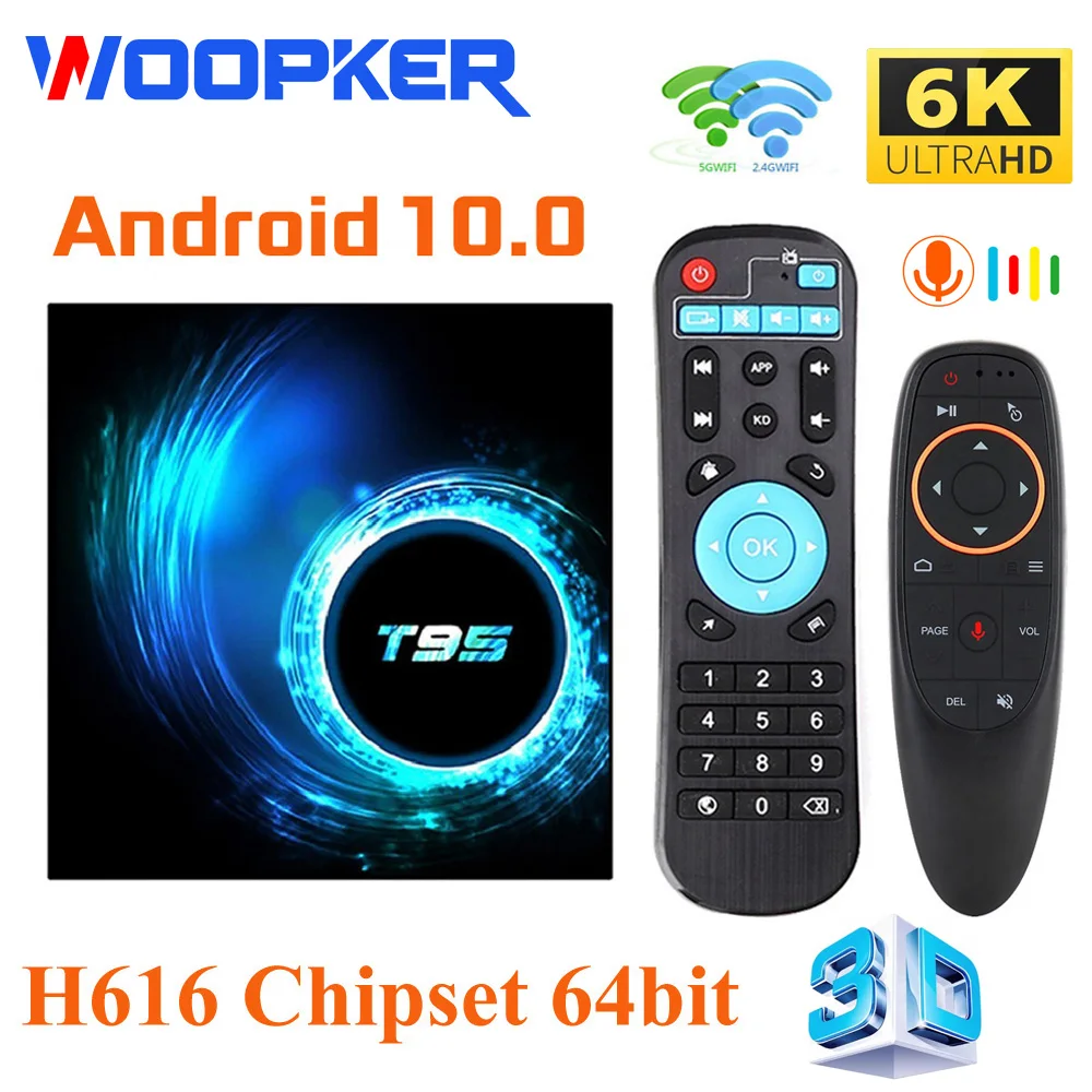 Woopker Android 10,0 TV Box T95 6K Dual Wifi 2,4G & 5G 4GB RAM 64G 128G ROM Media Player H616 Quad Core Set Top BT 5,0