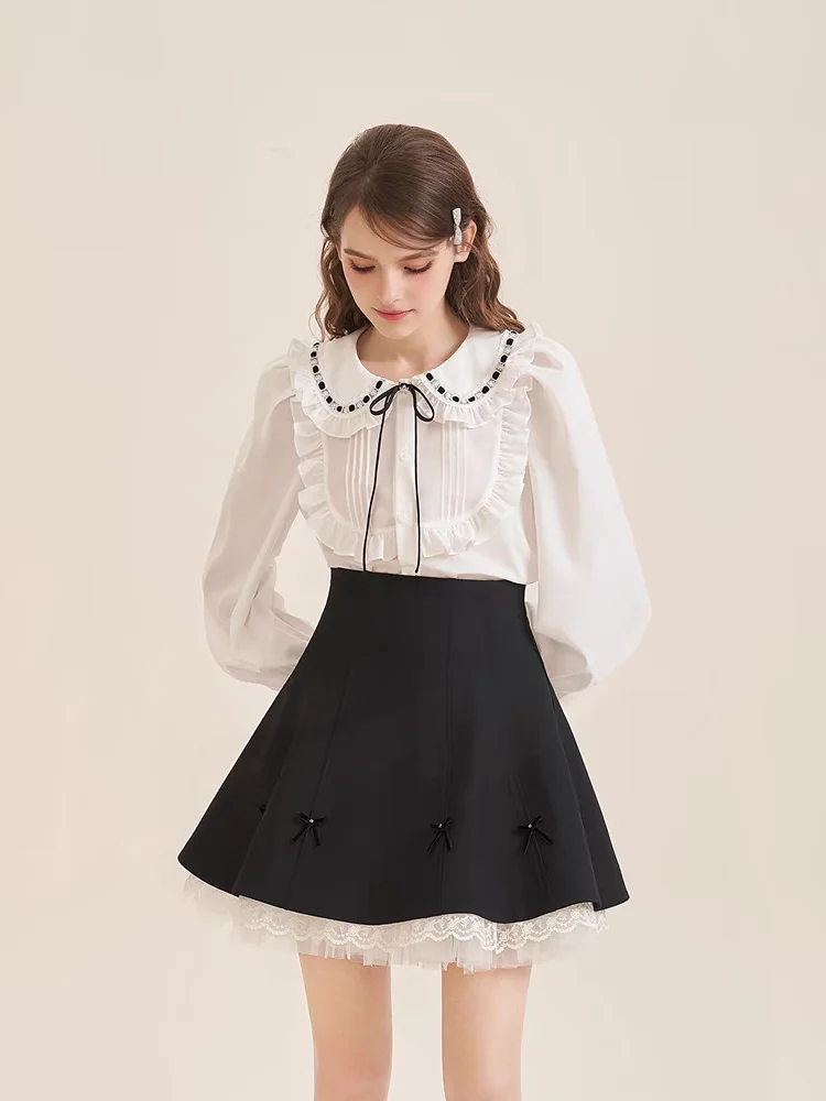 Рубашки с французскими оборками женские рубашки длинными рукавами новый