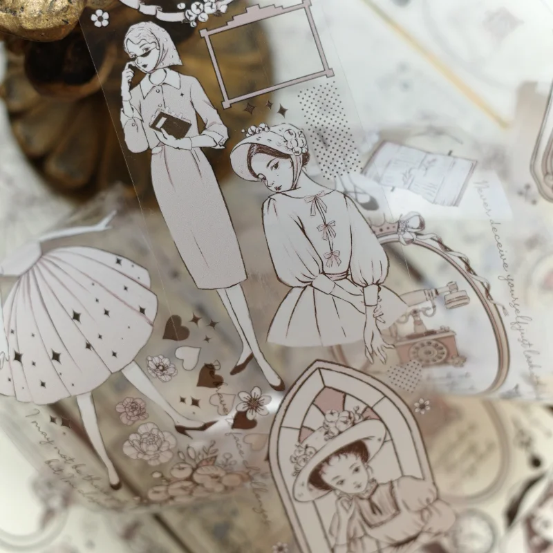 

Vintage Girl Rola Special Oil PET Washi Tapes Craft Supplies Journal Collage Material DIY For Scrapbooking Decor Sticker