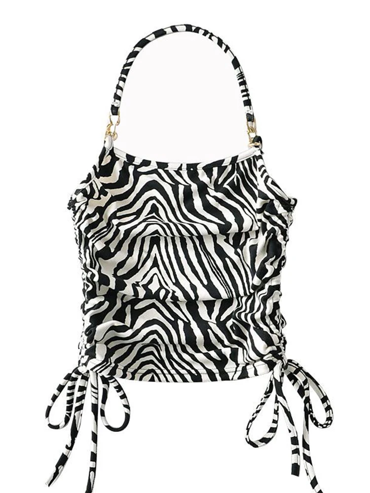 

Женский топ с принтом зебры SVOKOR, сексуальный топ с открытой спиной и бретельками с обеих сторон, облегающий Топ в стиле Харадзюку