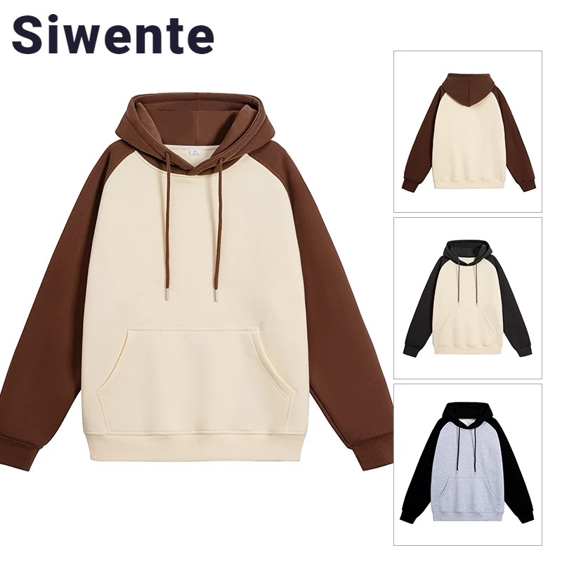 

Casual American Stitching Warm Pullovers All-match Pocket Sweaters for Men Simple Contrast Color Explosive Drawstring Top Men's