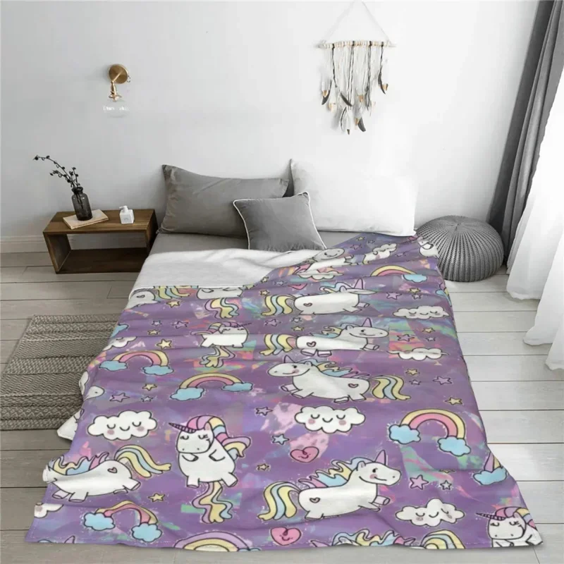 

Art Unicorn Flannel Spring Autumn Cartoon Cute Animal Breathable Super Soft Throw Blanket For Bed Couch Quilt