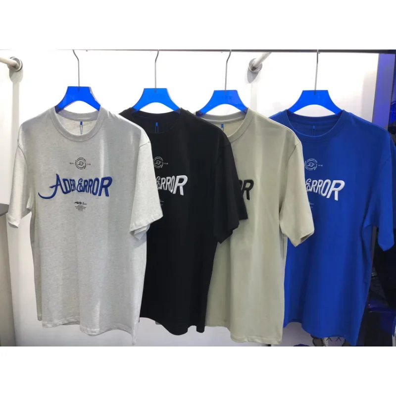 

23ss Korean fashion Oversized T-shirt ADER letters print Green Black Gray Beige Pure Cotton Round neck Men Women 1:1 Tops Tees