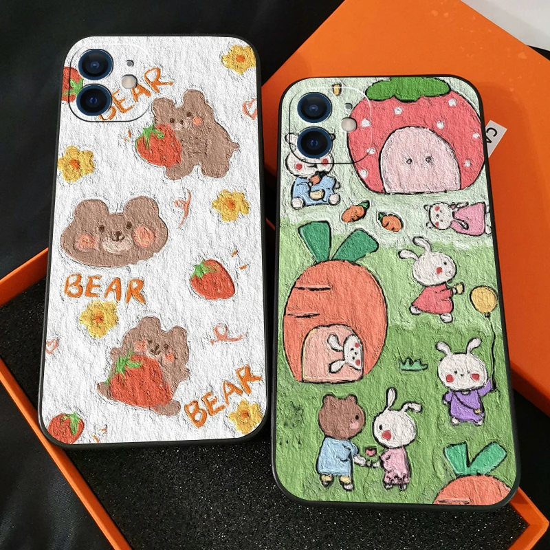 

Cute Cartoon Bear Oil Painting Phone Case For Funda iPhone 13 11 Pro Max 12 Mini X XR XS Max 6 6s 7 8 Plus Carcasa Celular
