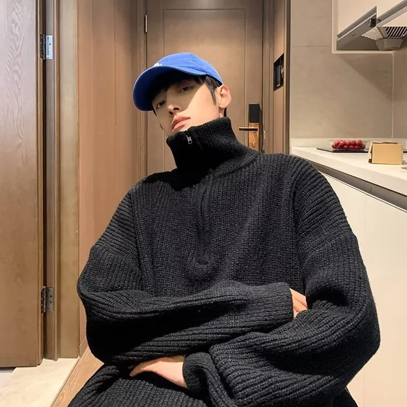 Осенняя водолазка с полумолнией мужской новый свитер Y2K винтажные уличные