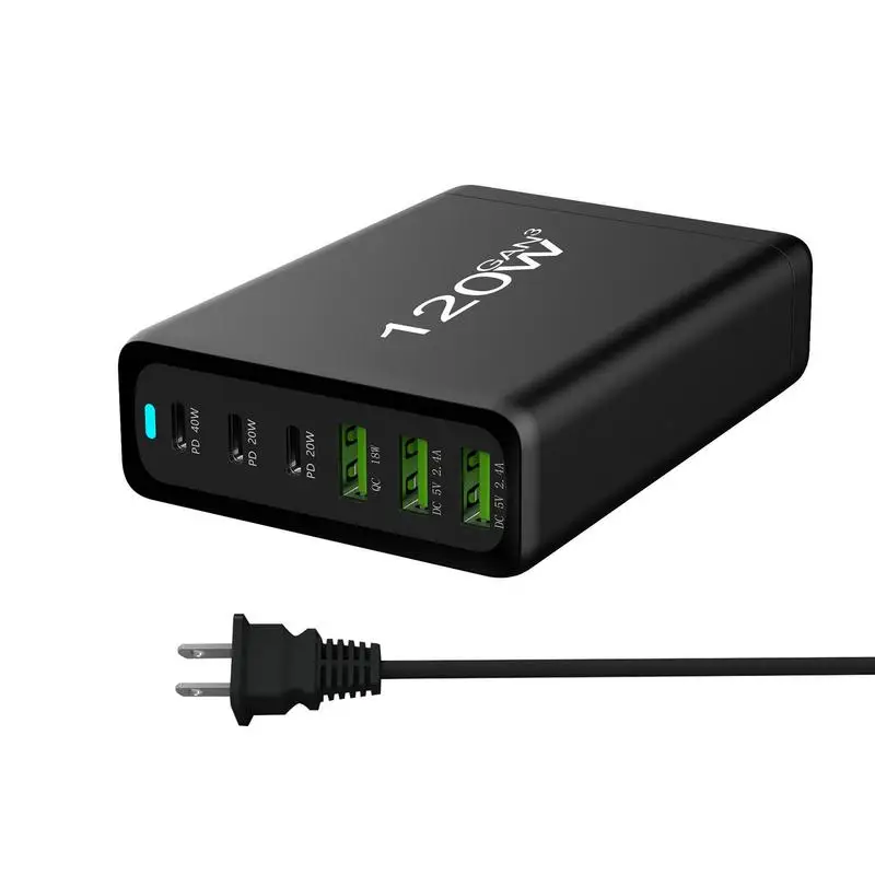 

Wall 120W Fast Charger QC3.0 GaN USB C Phone Charger 6 Ports Universal Tablet Laptop Charging Block For IPhone 13/12/11 Pro