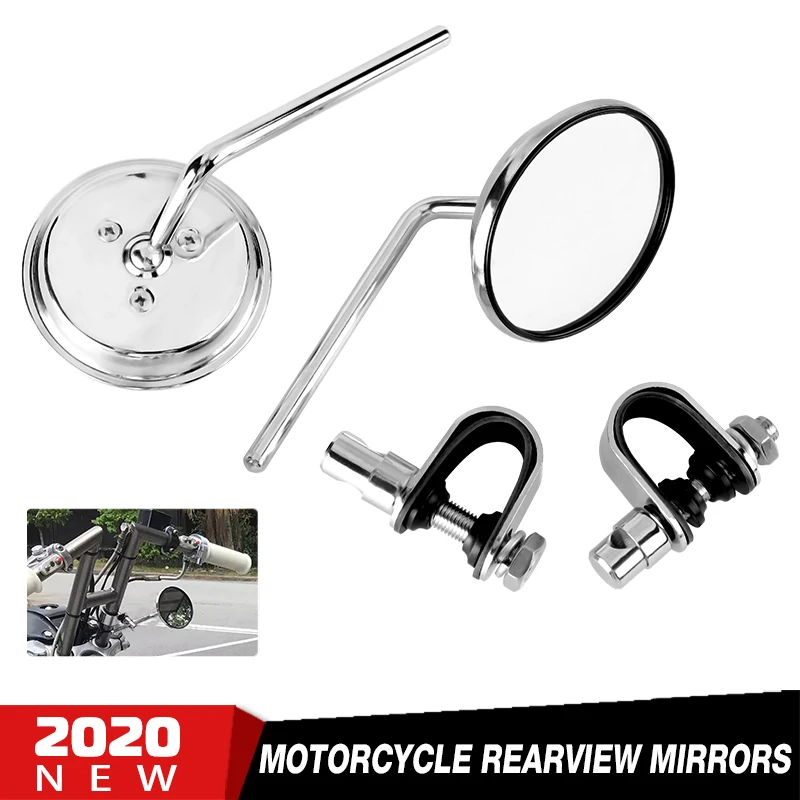 

22-25mm 7/8" Universal Motorcycle Rear View Mirrors Aluminum Black/Chrome Round Mirrors For Cafe Racer Chopper Accessories