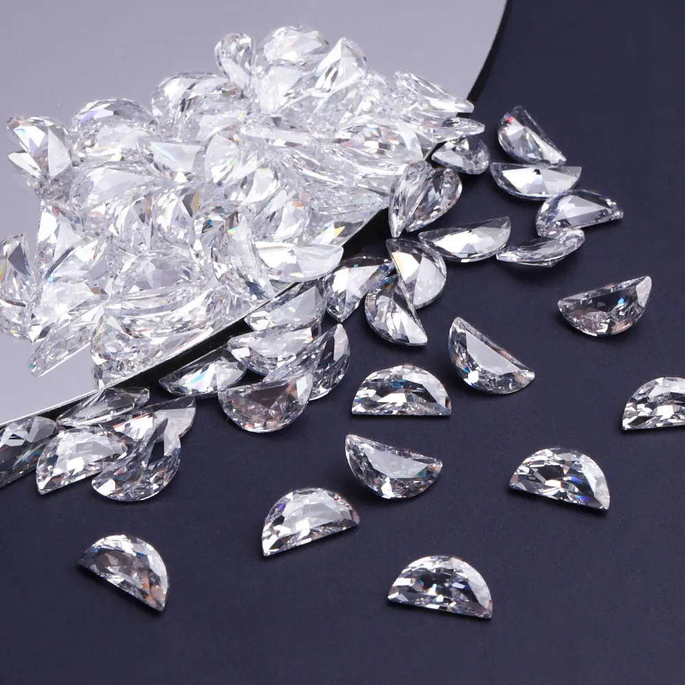 

Semicircle Crystal Zircon 3D Fabric Rhinestone Non-Hotfix Glass Half Moon Stone DIY Deco. Garment Charms 100Pcs/Pack Accessories