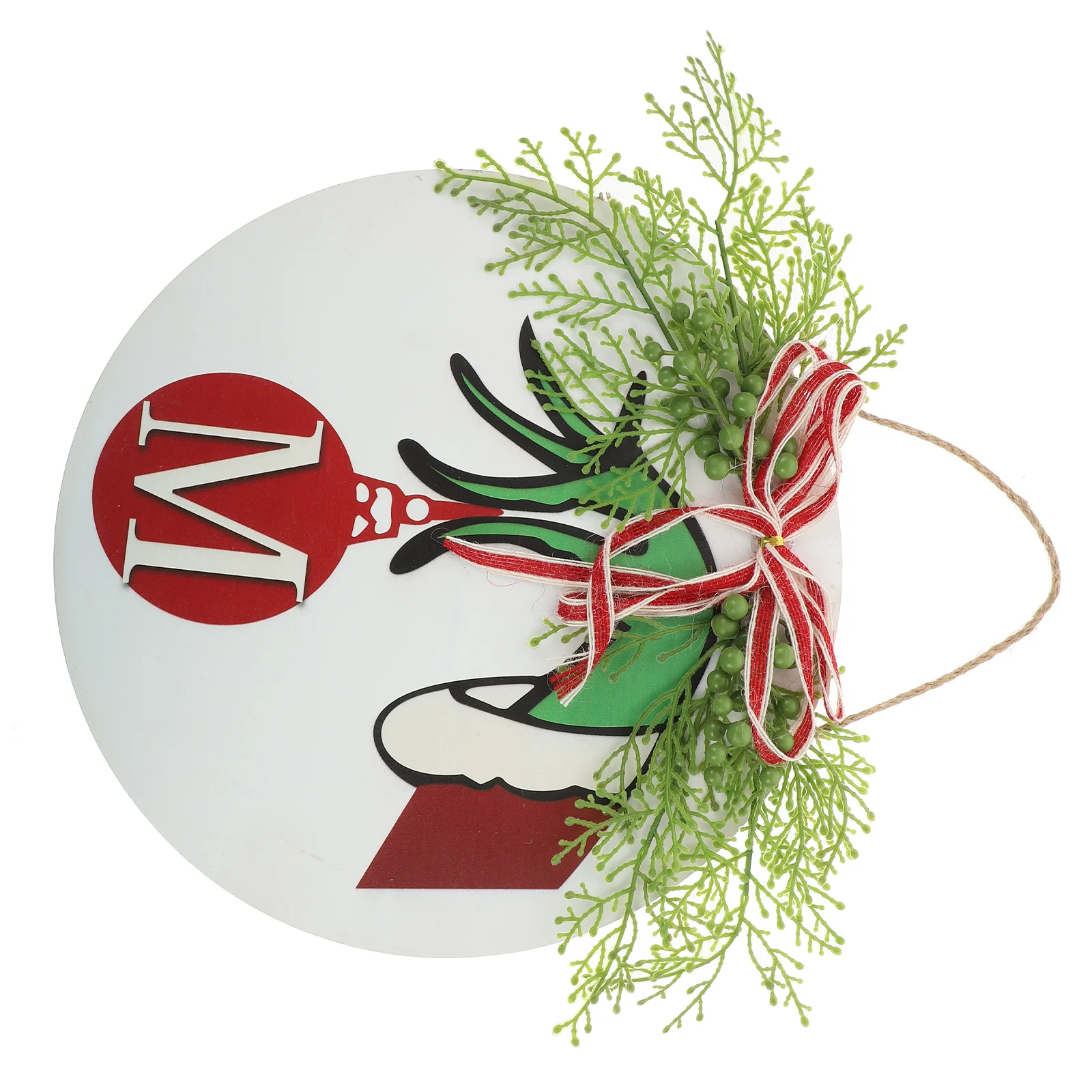 

1Pc Christmas Green Berry Bow Decor White Circle Wooden Door Hanging Decor