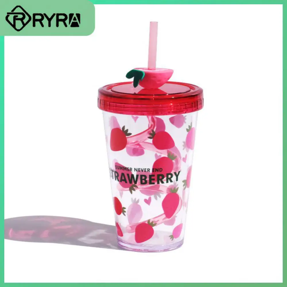 

Creative Straw Cup 480ml Summer Children's Gift Plastic Rotating Water Cup Coffee Juice Straw Mug Simple Cute Plastic Bottom