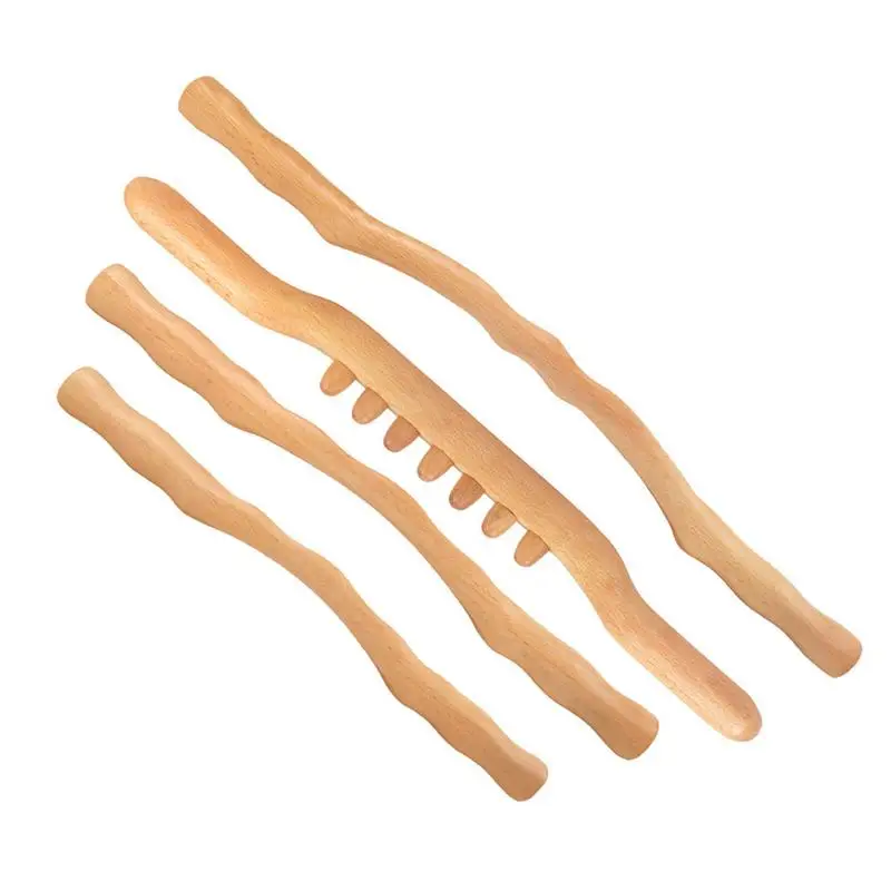 

4Pcs Guasha Scraping Stick Gua Sha For Back Leg Neck Waist Leg Physical Pressure Point Massage Tools Natural Wood Health Care