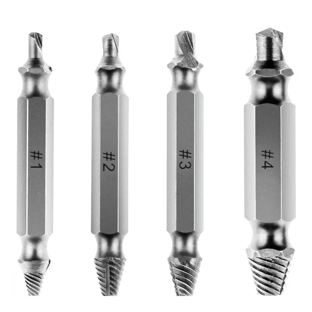 

4pcs HSS Broken Head Screw Extractor Damaged Screw Extractor Woodworking Drill Bit Remover Quick-Release Easy-Pull Bolt Tool
