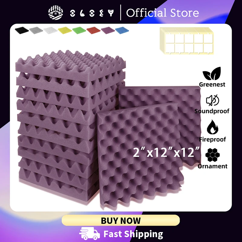 Acoustic Foam Panel Polyurethane 12 pcs High Density Egg Crate Soundproof Foam Home Accessories Studio Foam Sound-absorbing Foam