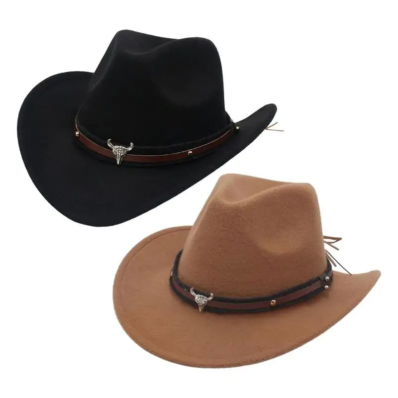 

Cowboy Felt Hats For Men Outdoor Wide Brim Hat With Strap Fashion Western Costume Accessories For Hiking Camping Backpacking
