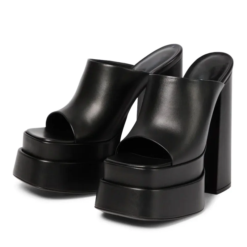 

brand shoes women thick high heels woman pumps open toe microfiber slingbacks platform slippers lady casual party dress shoes