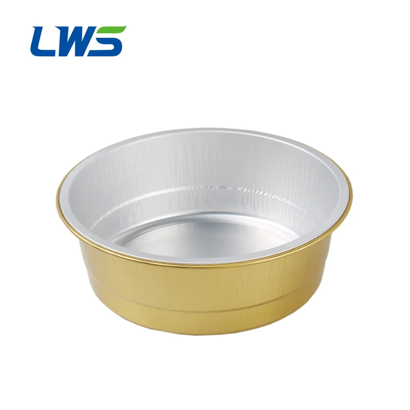 50Pcs 450ml Disposable Foil Baking Pudding Cup Round Cake Cup Gold Smooth Wall with Lid Takeaway Container