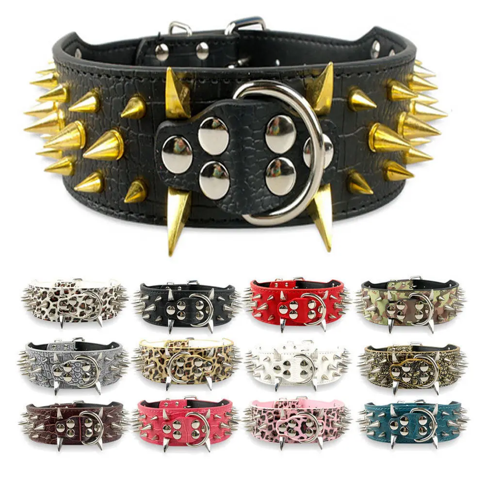 

Large Dog Collar Spiked Studded For Pitbull German Shepherd Training Leather Dog Colla With Spikes For Mastiff Rottweiler