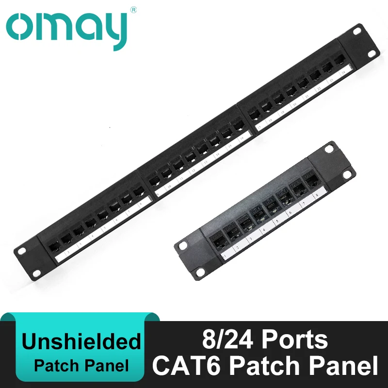 

OMAY 19Inch 1U 8/24 Port CAT6 Patch Pan Cabinet Rack Pass-Through RJ45 Cable Adapter Keystone Jack Modular Frame