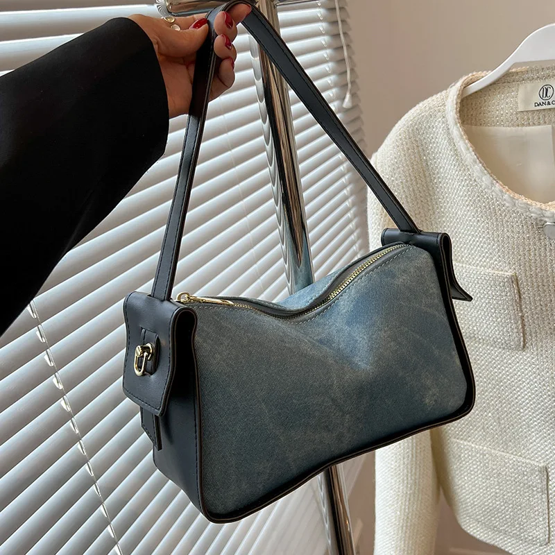 

Textured Underarm Bag Women's Bag 2022 New Fashion Commuter Personality Single Shoulder Bag Wild Contrast Color Messenger Bag