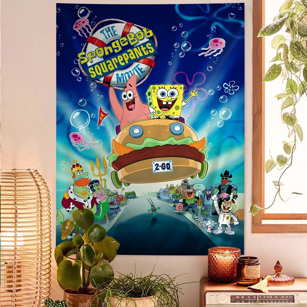 Cartoon S-SpongeBobes Tapestry Art Science Fiction Room Home Decor Wall Hanging Sheets
