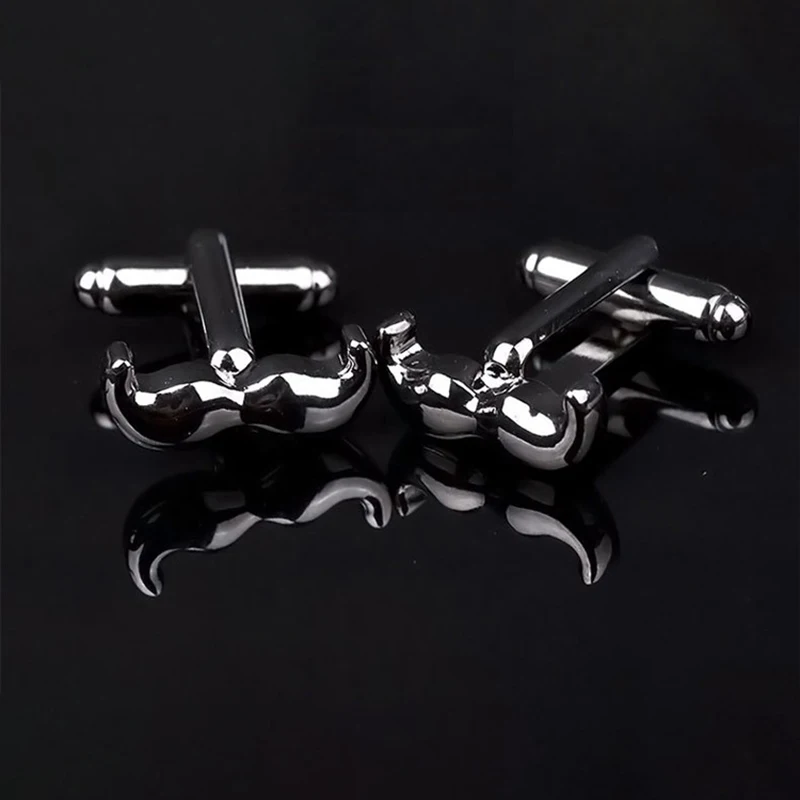 Запонки с усами Tash Волосы на губах Черная борода Манжеты пуговицами Подарок отцу